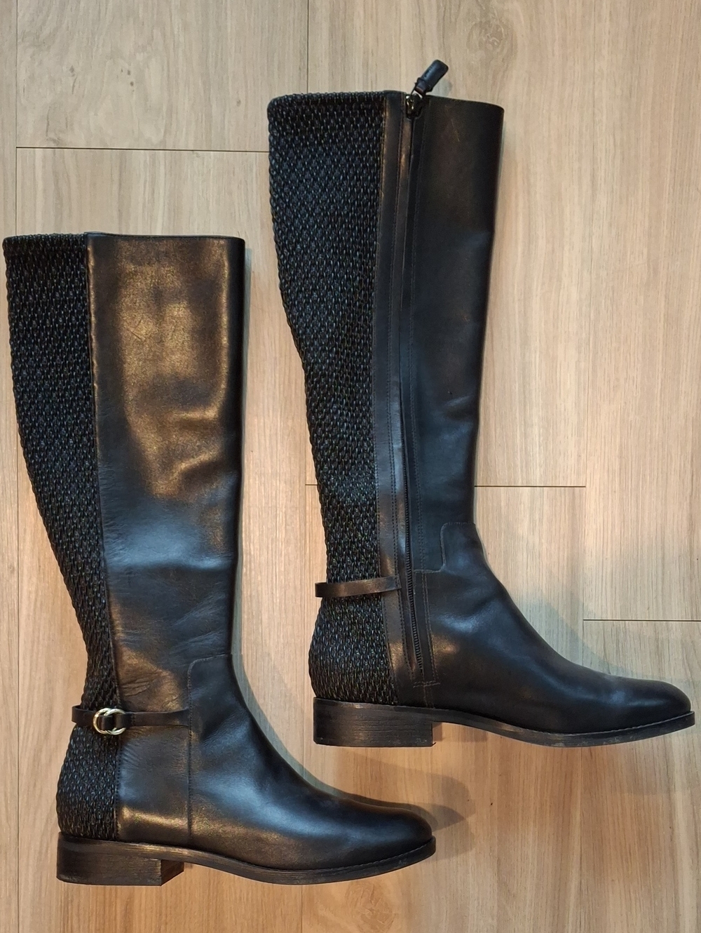 Cole Haan Black Over-the-Knee Textured Leather Boots
